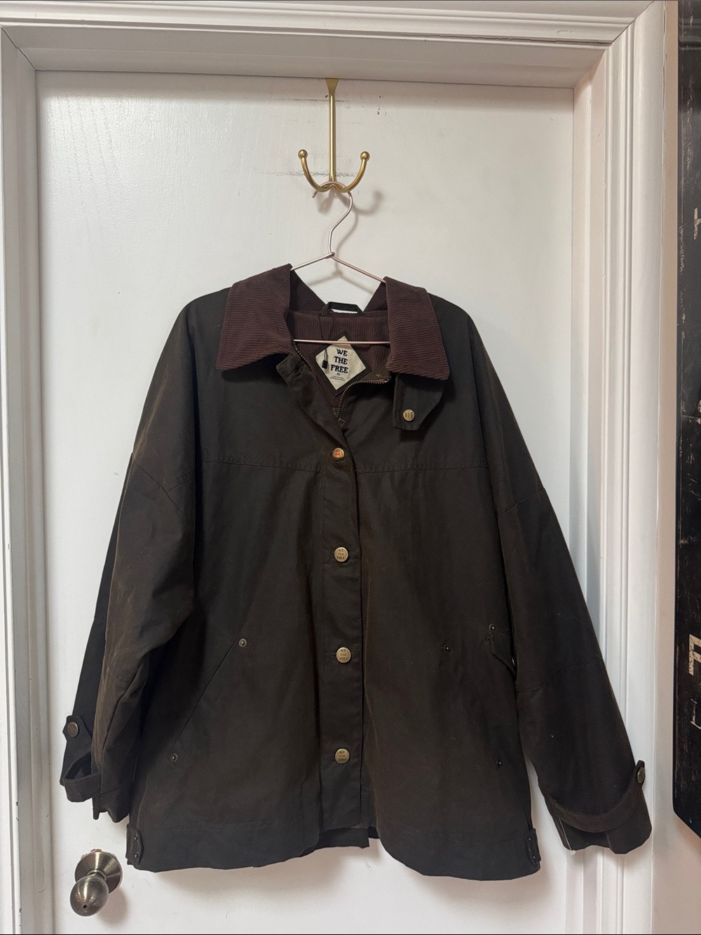 Free People x We the Free Cori Womens Olive Waxed Cotton Jacket XL Oversized - Picture 3 of 11